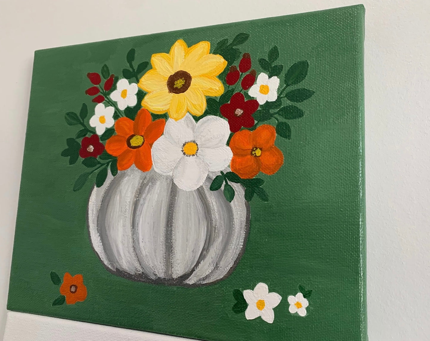 Pumpkin Vase Hand Painted Canvas 10 x 8 INCH